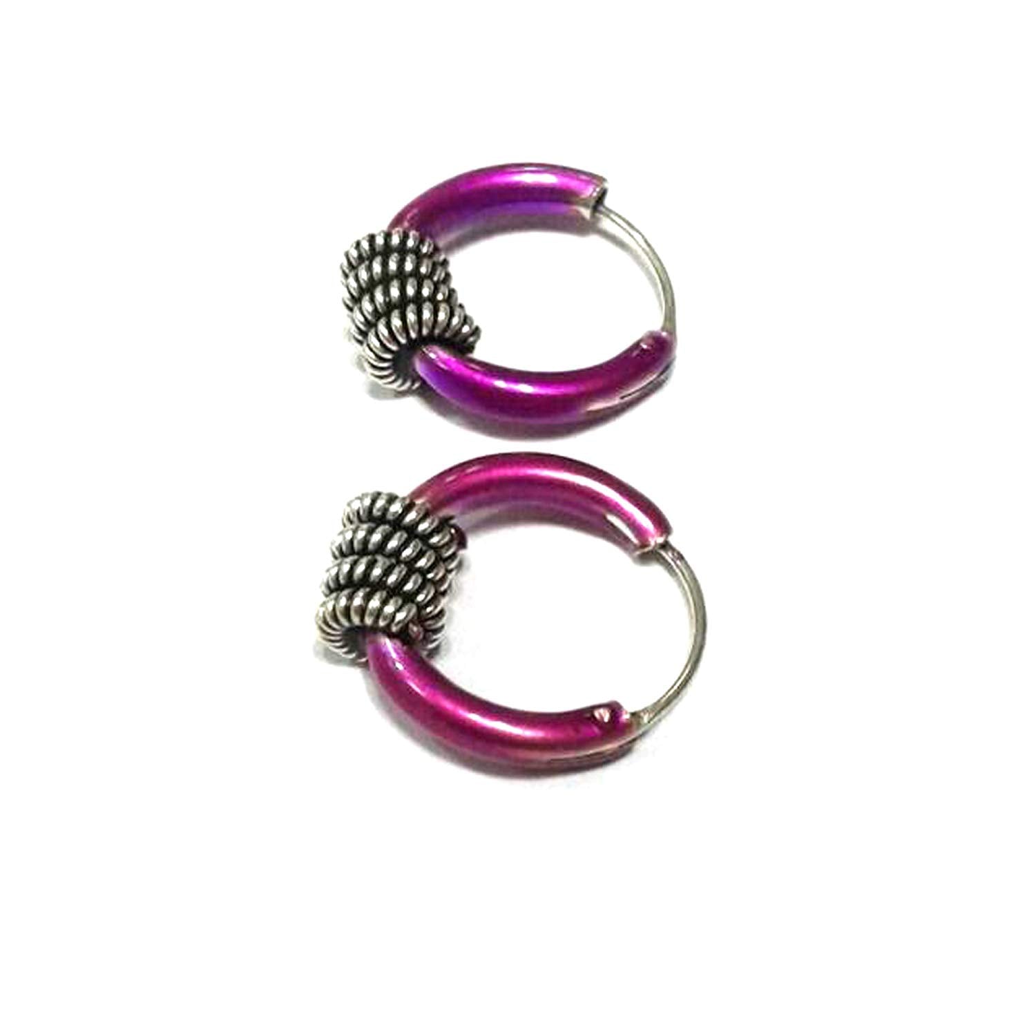 atjewels .925 Sterling Silver With Purple Color Enamel Hoop Earrings For Kid's & Women's MOTHER'S DAY SPECIAL OFFER - atjewels.in