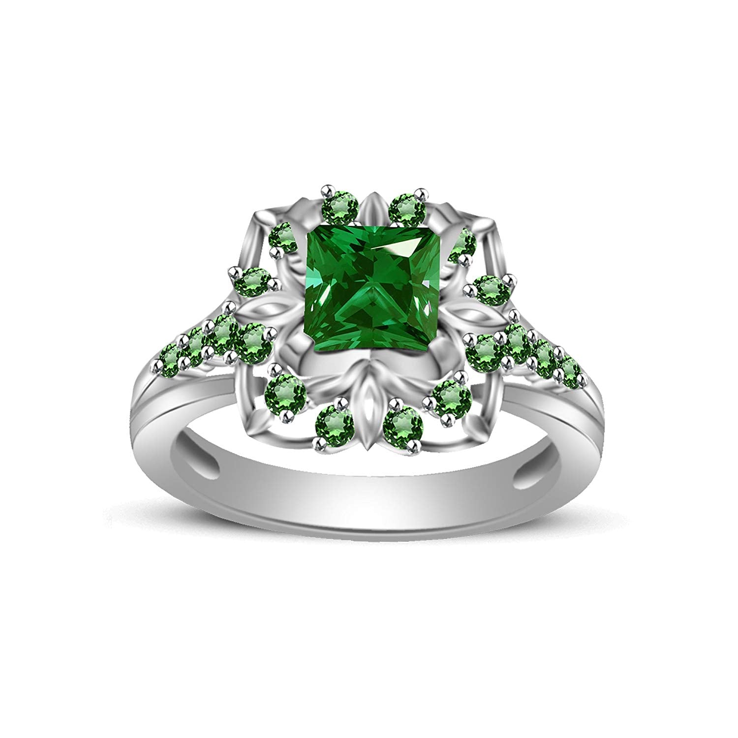 atjewels Princess & Round Cut Green Emerald .925 Sterling Silver Engagement Ring Size 5 For Women's and Girl's MOTHER'S DAY SPECIAL OFFER - atjewels.in