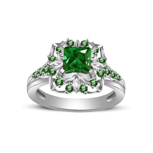 atjewels Princess & Round Cut Green Emerald .925 Sterling Silver Engagement Ring Size 7 For Women's and Girl's MOTHER'S DAY SPECIAL OFFER - atjewels.in