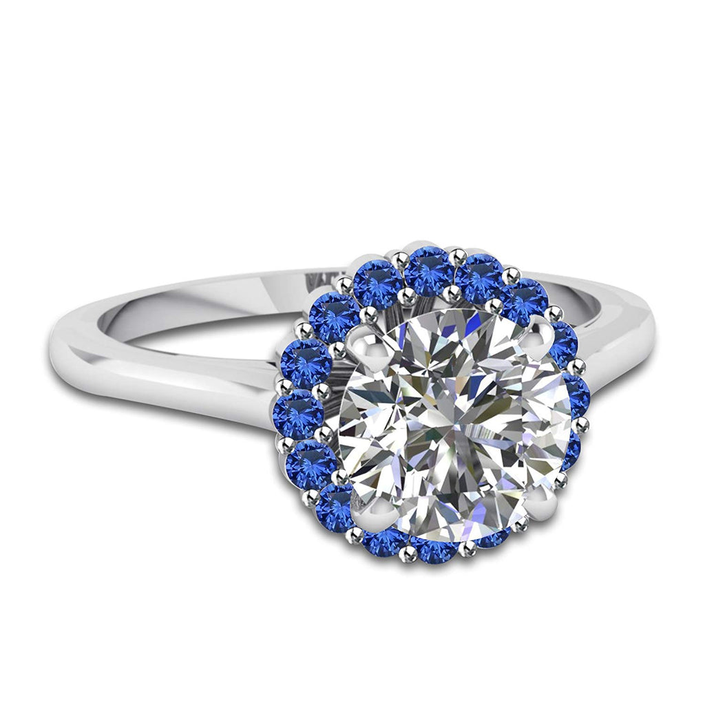 atjewels White CZ and Blue Sapphire 14K White Gold Over Sterling Silver Solitaire With Accents Ring For Women's MOTHER'S DAY SPECIAL OFFER - atjewels.in