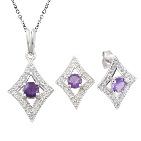 atjewels Round Cut Amethyst & White CZ 925 Sterling Silver Pendant & Earrings Set MOTHER'S DAY SPECIAL OFFER - atjewels.in