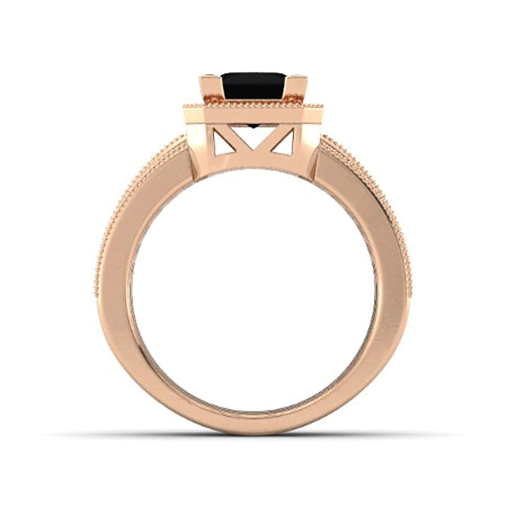 atjewels Republic Day Offers 18K Rose Gold Over 925 Silver Princess and Round Black and White CZ Engagement Ring MOTHER'S DAY SPECIAL OFFER - atjewels.in