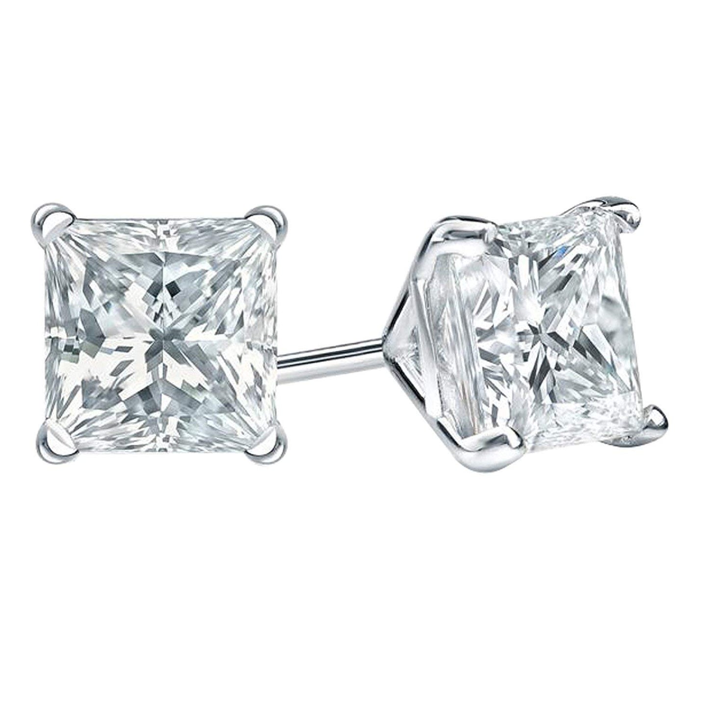 atjewls .925 Sterling Silver Princess Cut White Diamond Solitaire Stud Earrings - atjewels.in