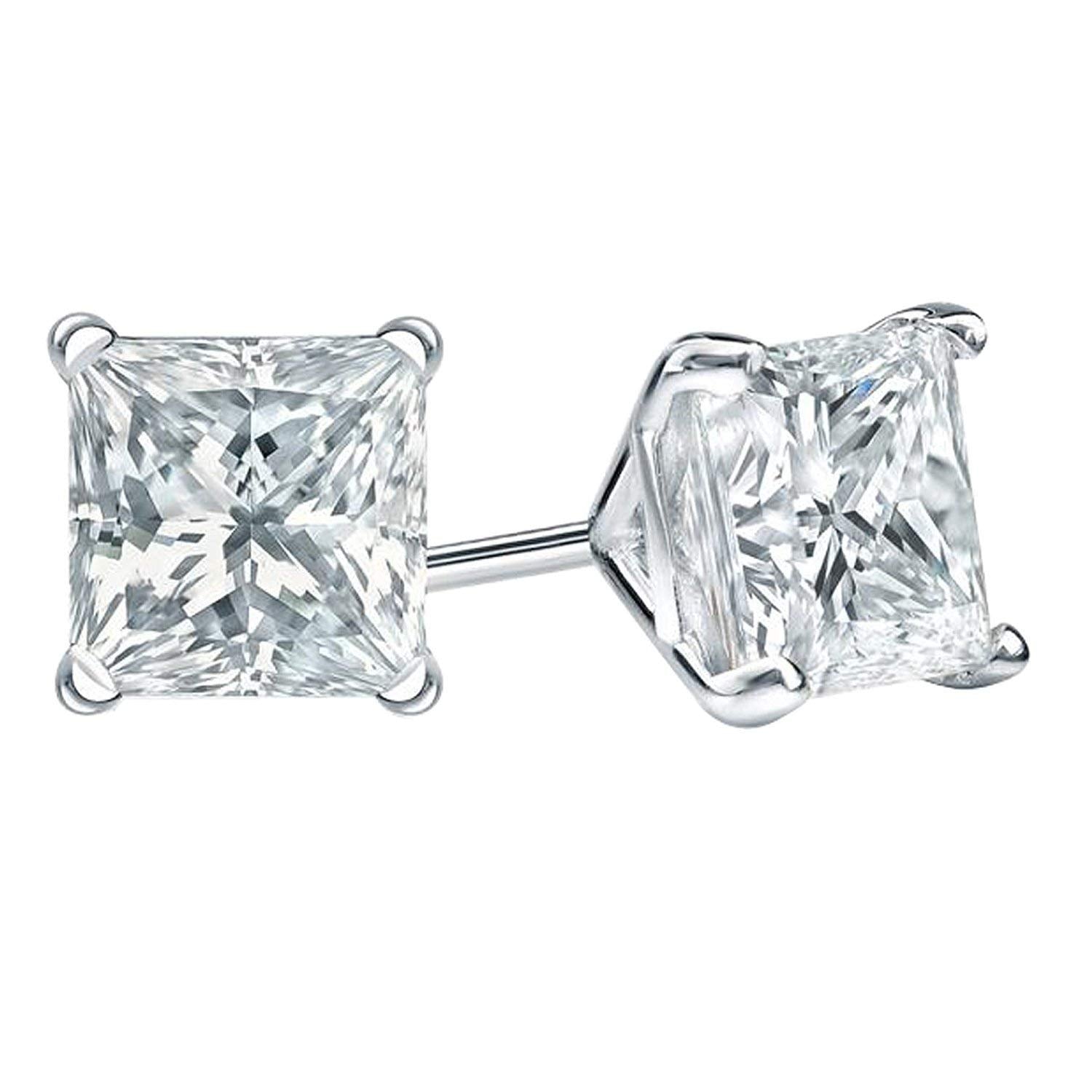 atjewls .925 Sterling Silver Princess Cut White Diamond Solitaire Stud Earrings - atjewels.in