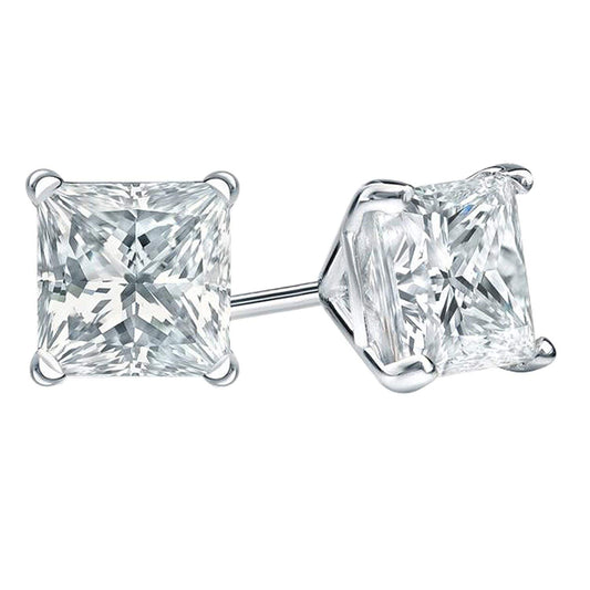 atjewls .925 Sterling Silver Princess Cut White Diamond Solitaire Stud Earrings - atjewels.in