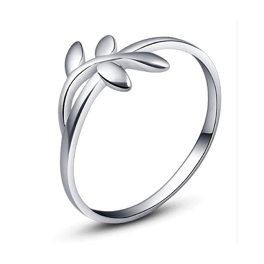 atjewels 14K White Gold Over 925 Sterling Silver Plain Bypass Leaf Ring For Women's MOTHER'S DAY SPECIAL OFFER - atjewels.in