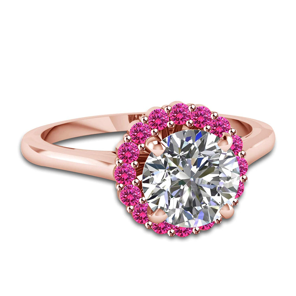 atjewels White Zirconia and Pink Sapphire 14K Rose Gold Plated on 925 Silver Solitaire With Accents Ring MOTHER'S DAY SPECIAL OFFER - atjewels.in