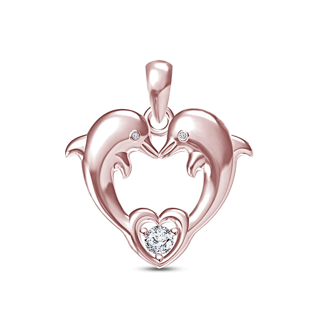 atjewels 14K Rose Gold Plated .925 Silver Swarovski CZ Heart Shape Two Cute Dolphins Pendant MOTHER'S DAY SPECIAL OFFER - atjewels.in