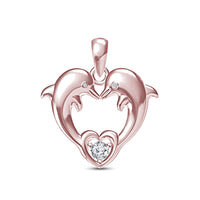 atjewels 14K Rose Gold Plated .925 Silver Swarovski CZ Heart Shape Two Cute Dolphins Pendant MOTHER'S DAY SPECIAL OFFER - atjewels.in