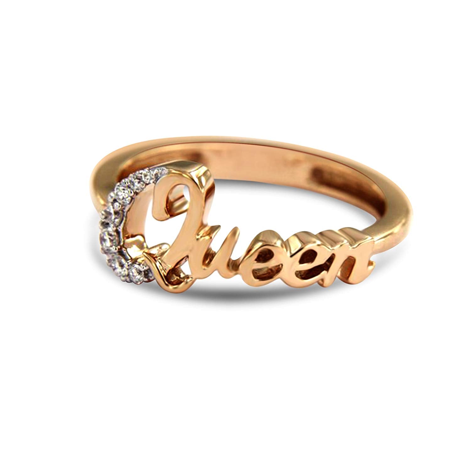 Anopchand Tilokchand Jewellers 14K Gold Plated on 925 Sterling Silver with White Round Zirconia Queen Ring for Women (Rose, AJR-2771) - atjewels.in