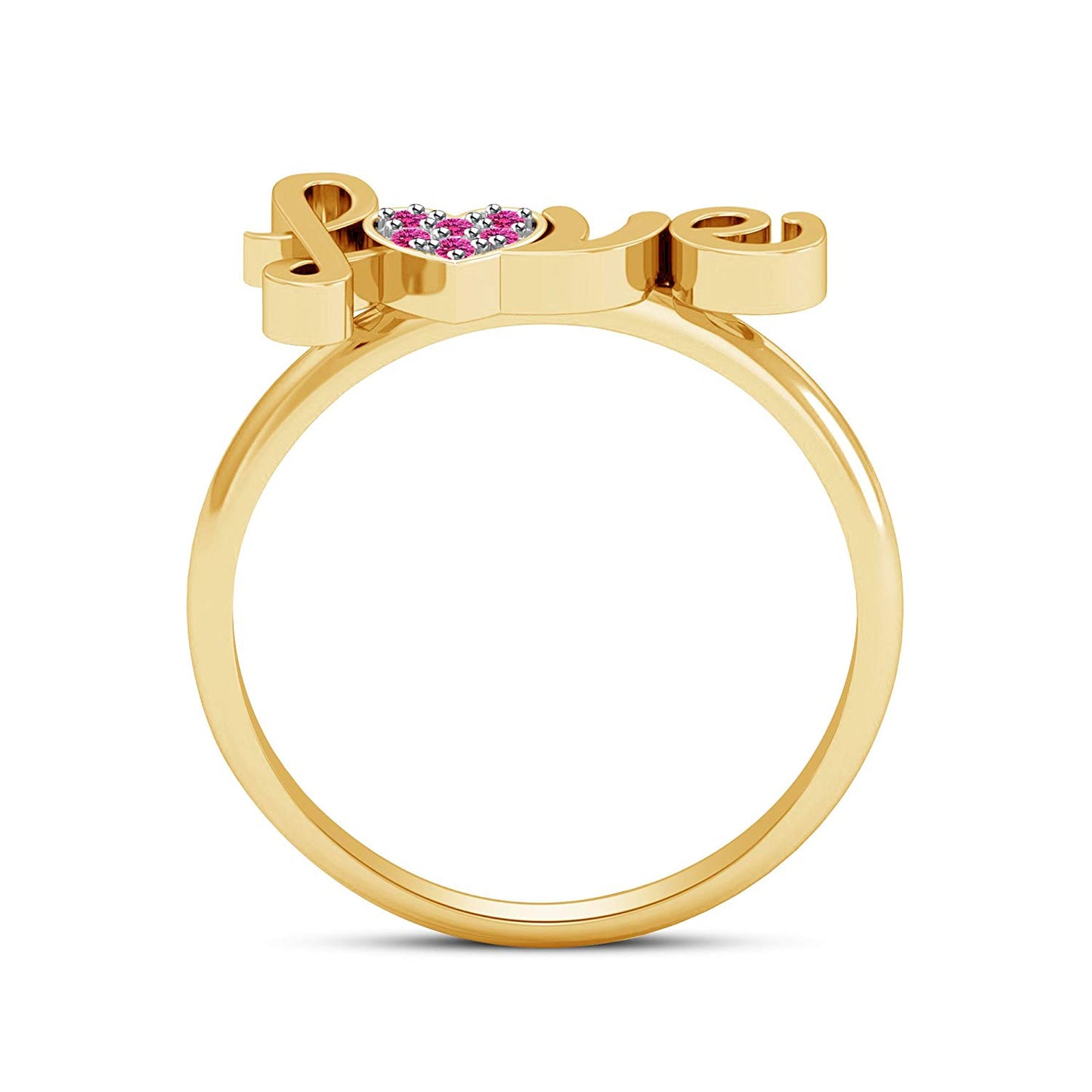 atjewels 14K Yellow Gold Plated On 925 Silver Pink Sapphire Round Cut Love Heart Ring MOTHER'S DAY SPECIAL OFFER - atjewels.in