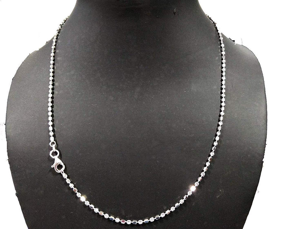 ATJewels 14k White Gold Over 925 Sterling Silver Ball and Bar Chain 18" Unisex Necklace - atjewels.in