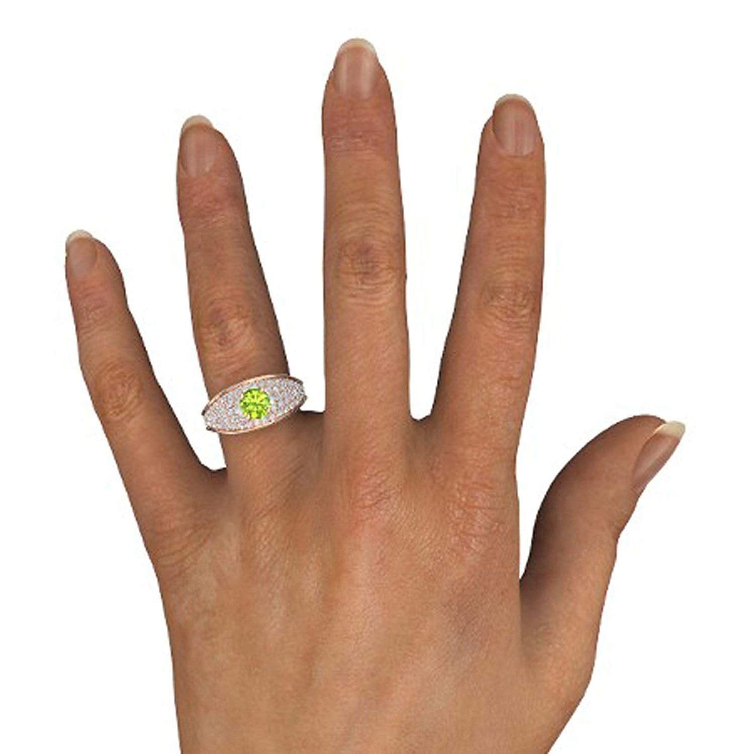 atjewels Round Cut Gemstone & White CZ 14k Rose Gold Over .925 Sterling Silver Solitaire w/ Accents Engagement Ring For Girl's and Women's For Navratri Special - atjewels.in