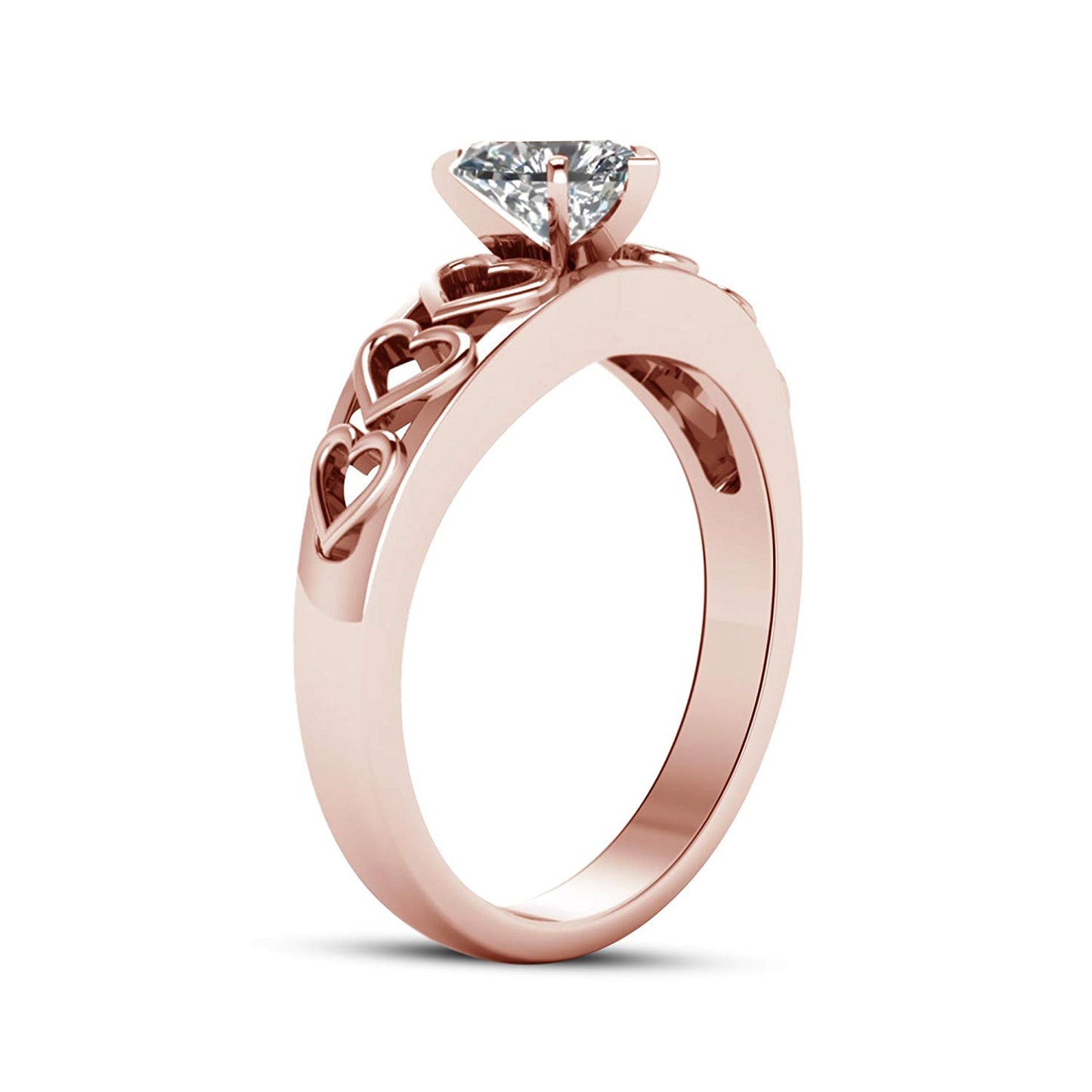 atjewels 14K Rose Gold Over 925 Sterling with Heart Cut White Zirconia Solitaire Heart Ring MOTHER'S DAY SPECIAL OFFER - atjewels.in