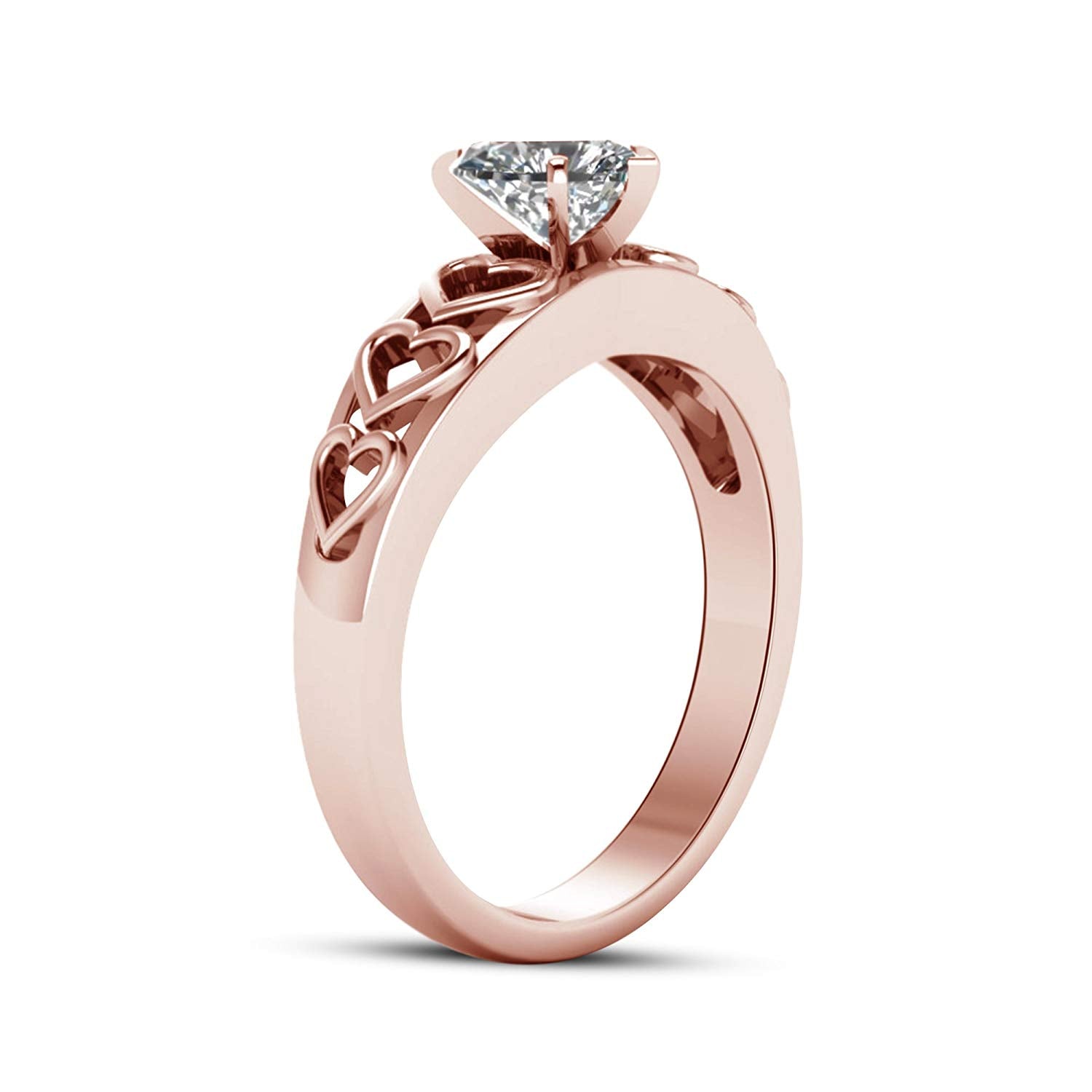 atjewels 14K Rose Gold Over 925 Sterling with Heart Cut White Zirconia Solitaire Heart Ring MOTHER'S DAY SPECIAL OFFER - atjewels.in