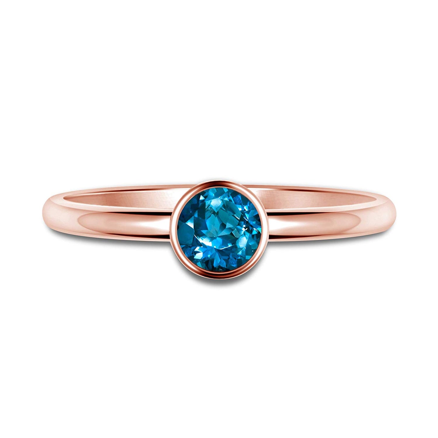 atjewels Round Blue Topaz in 14K Rose Gold Over 925 Silver Solitaire Ring MOTHER'S DAY SPECIAL OFFER - atjewels.in