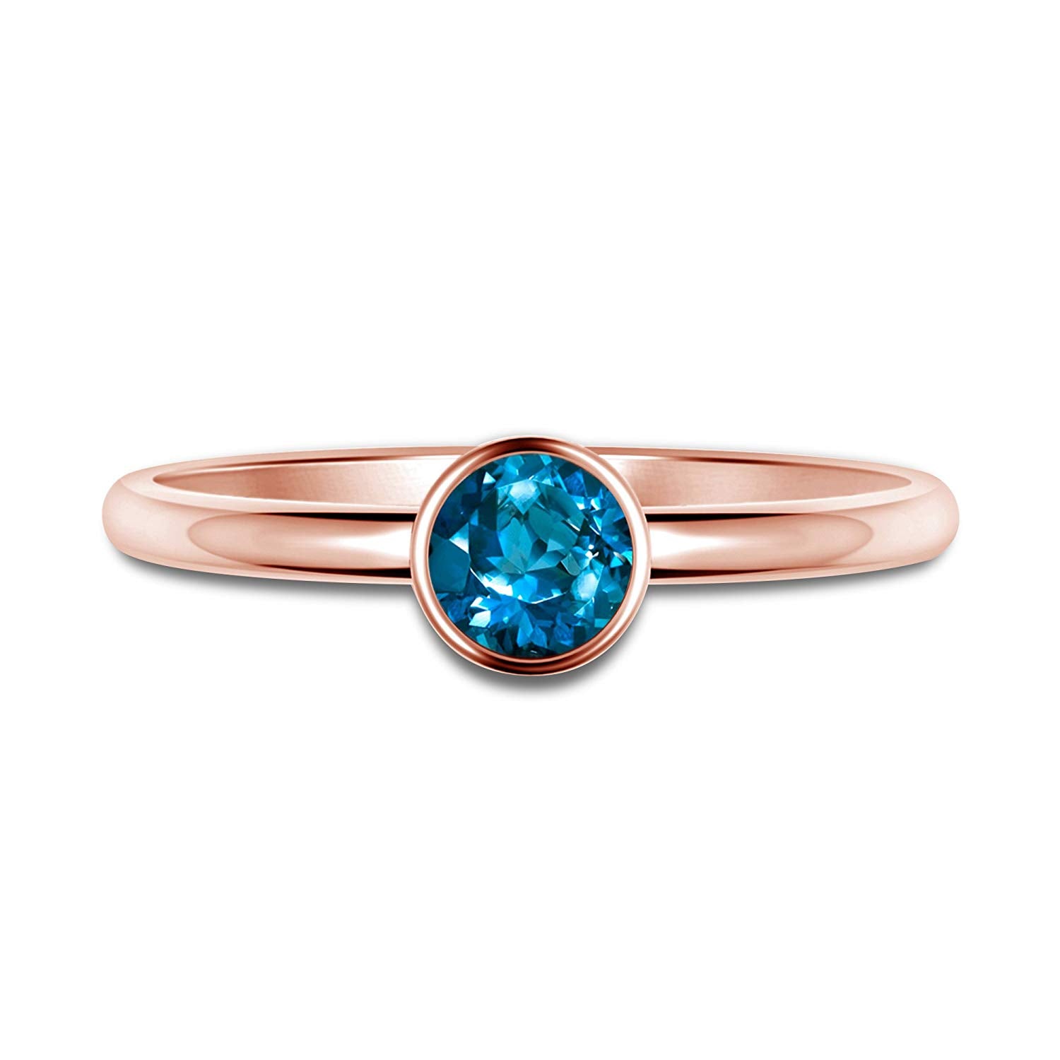 atjewels Round Blue Topaz in 14K Rose Gold Over 925 Silver Solitaire Ring MOTHER'S DAY SPECIAL OFFER - atjewels.in