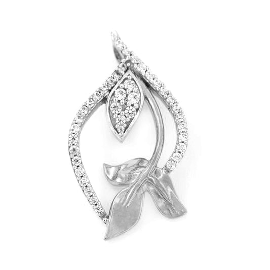 atjewels Diwali Offer! 0.61 CT With 18K White Gold Plated on 925 Sterling Round White CZ Fancy Leaf Pendant MOTHER'S DAY SPECIAL OFFER - atjewels.in