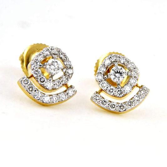 atjewels 18k Yellow Gold Plated White Diamond Stud Earrings in 925 Sterling Silver MOTHER'S DAY SPECIAL OFFER - atjewels.in
