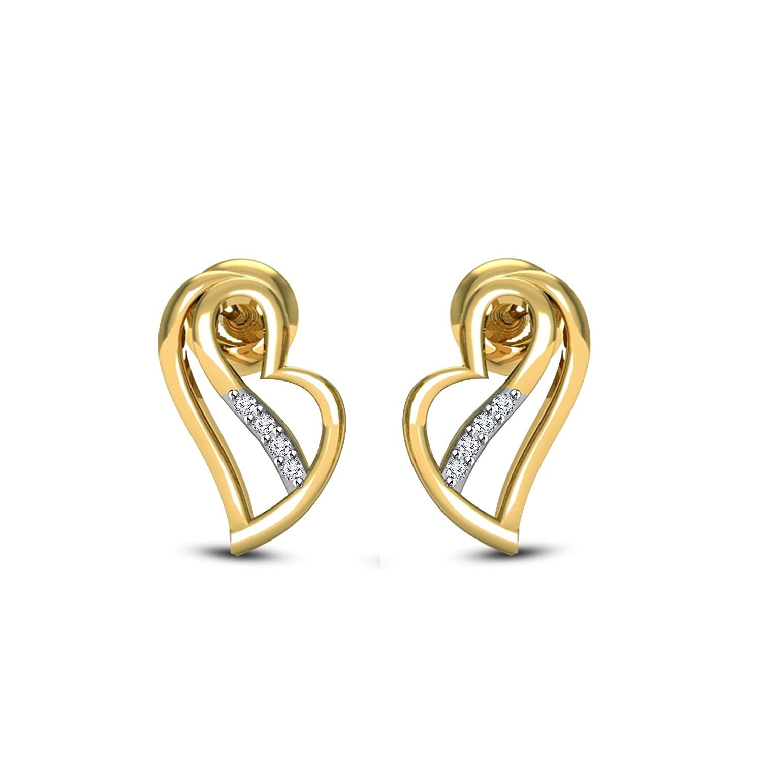 atjewels 18K Solid Yellow Gold Over 925 Sterling Round White CZ Wedding Heart Stud Earrings MOTHER'S DAY SPECIAL OFFER - atjewels.in