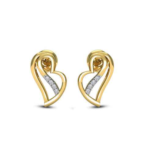 atjewels 18K Solid Yellow Gold Over 925 Sterling Round White CZ Wedding Heart Stud Earrings MOTHER'S DAY SPECIAL OFFER - atjewels.in