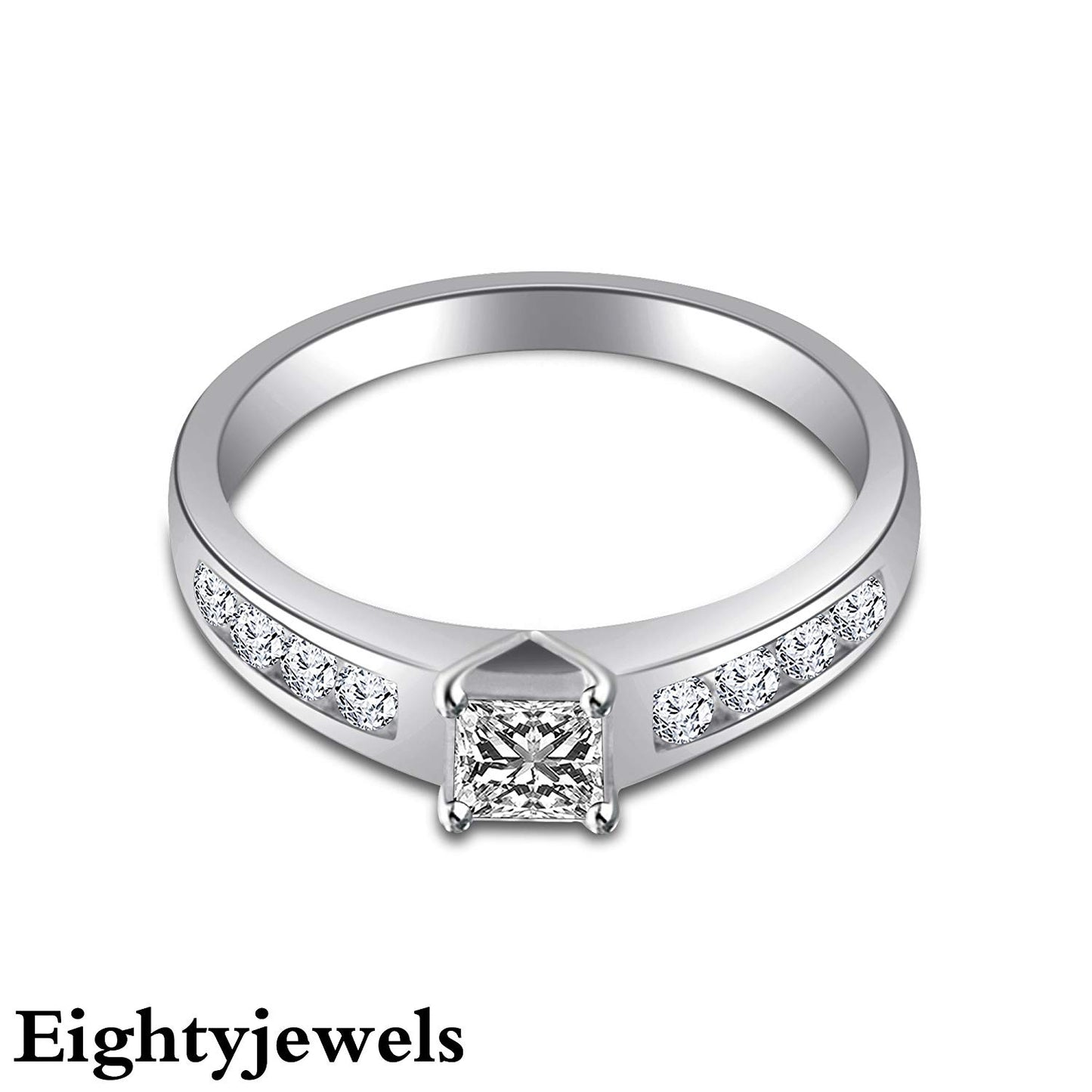 atjewels 925 Sterling Silver Princess & Round Cut White Cubic Zirconia Bridal Ring Set Size US 5 MOTHER'S DAY SPECIAL OFFER - atjewels.in