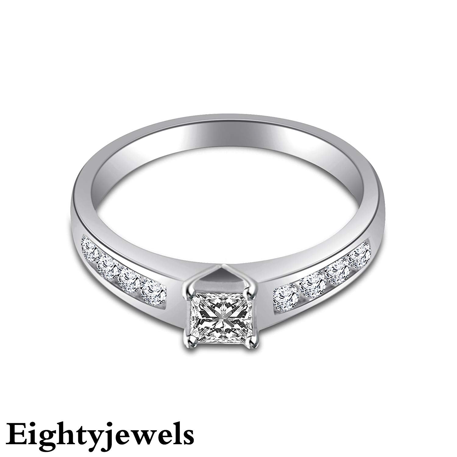 atjewels 925 Sterling Silver Princess & Round Cut White Cubic Zirconia Bridal Ring Set Size US 5 MOTHER'S DAY SPECIAL OFFER - atjewels.in