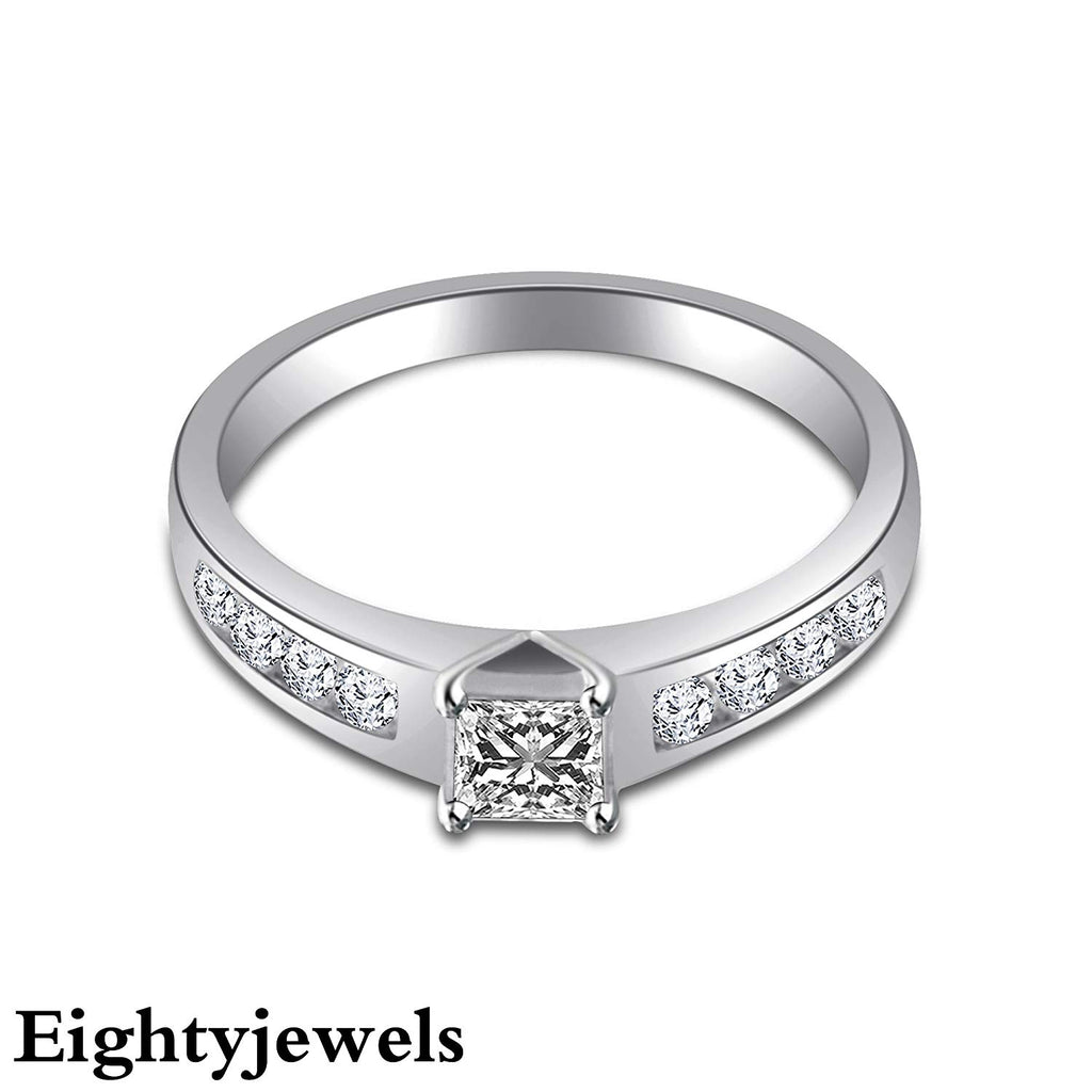 atjewels Princess & Round Cut White CZ Solitaire Ring in 18K White Gold Over .925 Sterling Silver MOTHER'S DAY SPECIAL OFFER - atjewels.in