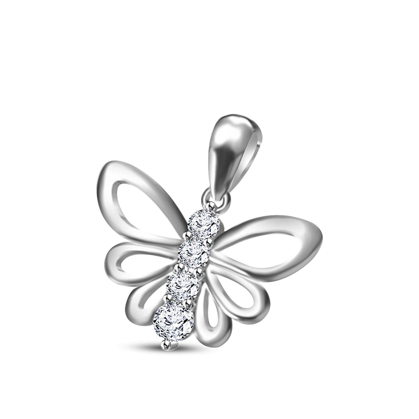 atjewels 14K White Gold Over 925 Sterling Round White CZ Butterfly Pendant MOTHER'S DAY SPECIAL OFFER - atjewels.in