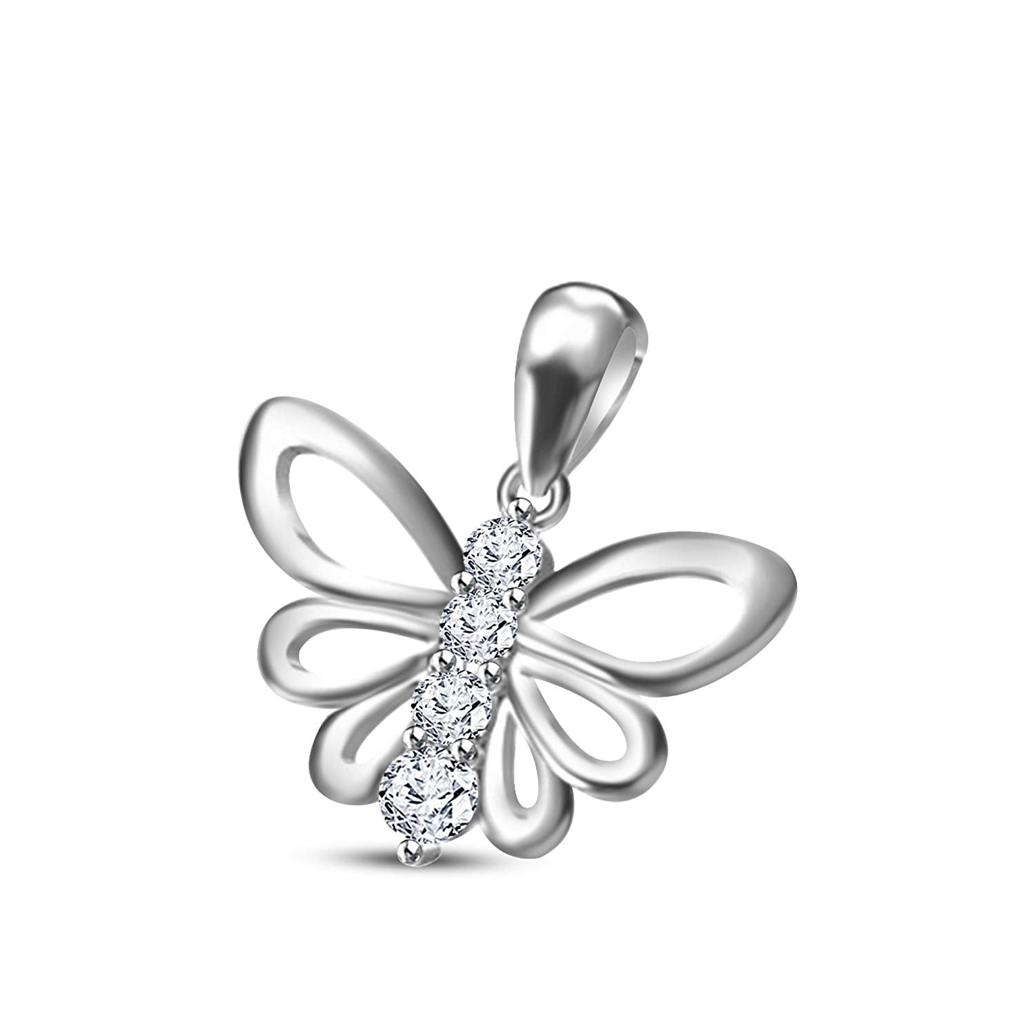 atjewels 14K White Gold Over 925 Sterling Round White CZ Butterfly Pendant MOTHER'S DAY SPECIAL OFFER - atjewels.in