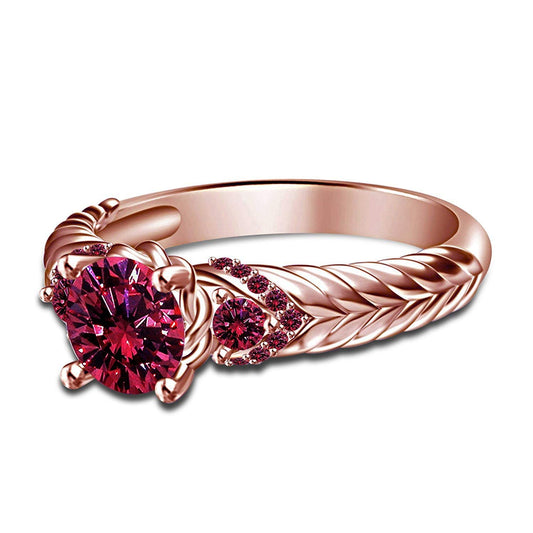 atjewels Round Cut Pink Sapphire 14k Rose Gold Over .925 Sterling Silver Disney Aurora Princess Engagement Ring For Women's and Girl's - atjewels.in
