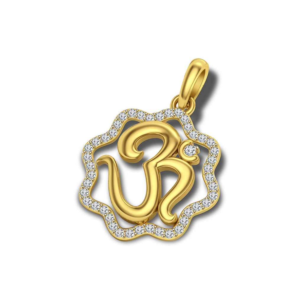 atjewels 18K Yellow Gold Over 925 Sterling Silver White CZ Ganesh Spacial Om Pendant For Men and Women MOTHER'S DAY SPECIAL OFFER - atjewels.in