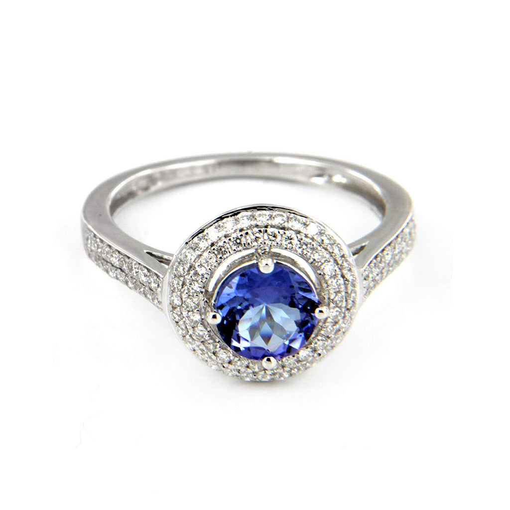Round Cut Green & Blue Diamond with Solid White Gold Over Sterling Silver Halo Engagement Ring - atjewels.in