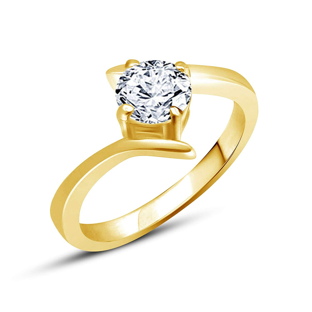 atjewels 18K Yellow Gold Over 925 Sterling Silver White Round Cubic Zirconia Solitaire Bypass Ring MOTHER'S DAY SPECIAL OFFER - atjewels.in
