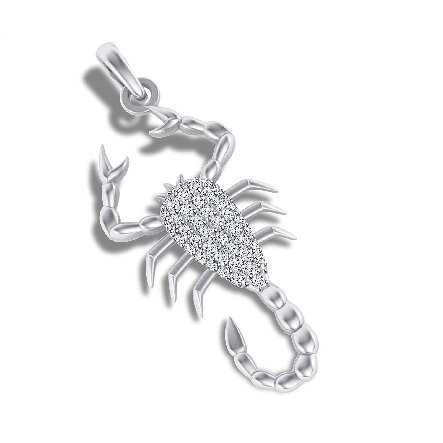 atjewels 18K White Gold On Sterling Silver Round White CZ without Chain Scorpio Pendant MOTHER'S DAY SPECIAL OFFER - atjewels.in