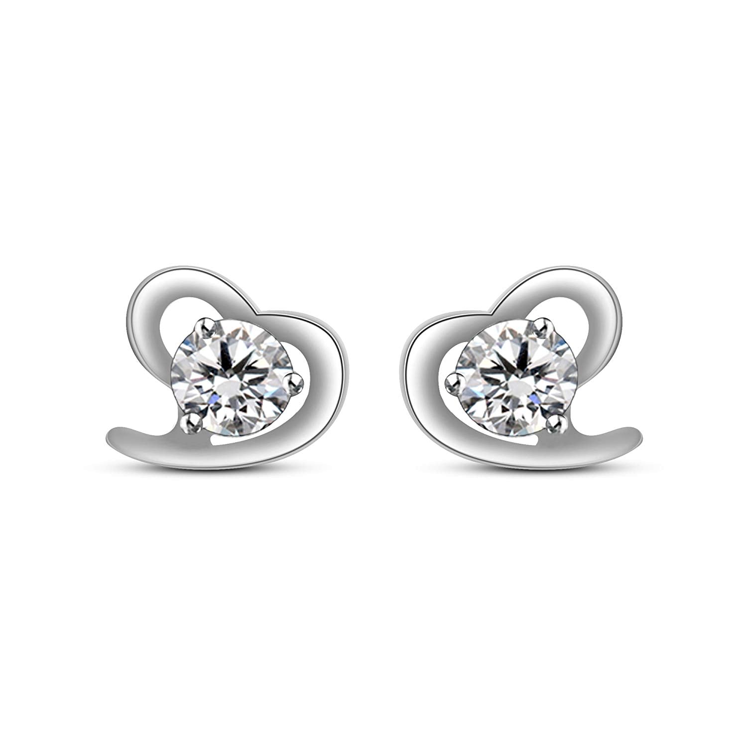 atjewels Heart Shape Stud Earrings In White Gold On Silver Round Cut White CZ MOTHER'S DAY SPECIAL OFFER - atjewels.in