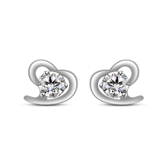 atjewels Heart Shape Stud Earrings In White Gold On Silver Round Cut White CZ MOTHER'S DAY SPECIAL OFFER - atjewels.in