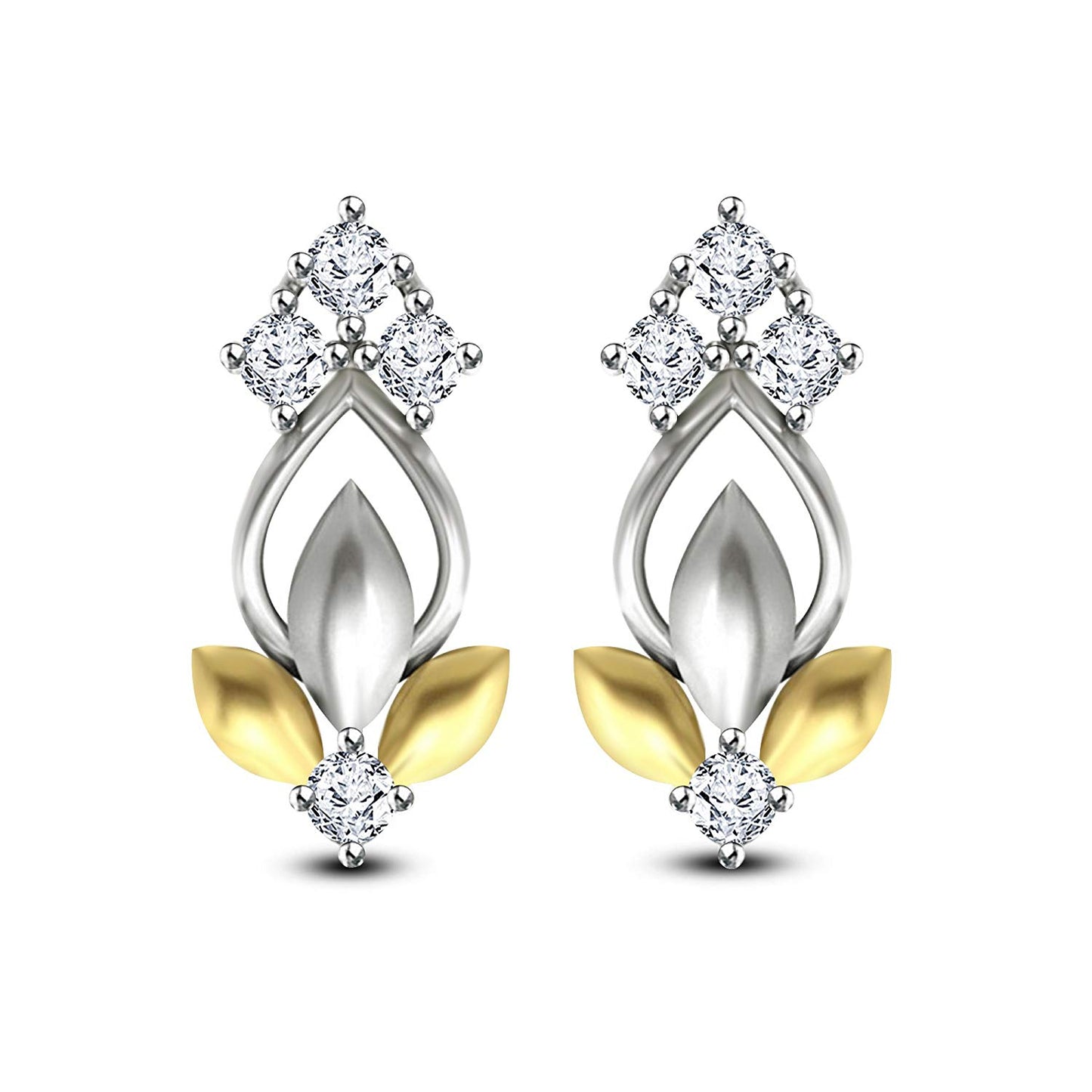 atjewels 18K Twotone Gold Over 925 Sterling Round Cut White CZ Screw Back Stylish Flower Stud Earrings MOTHER'S DAY SPECIAL OFFER - atjewels.in