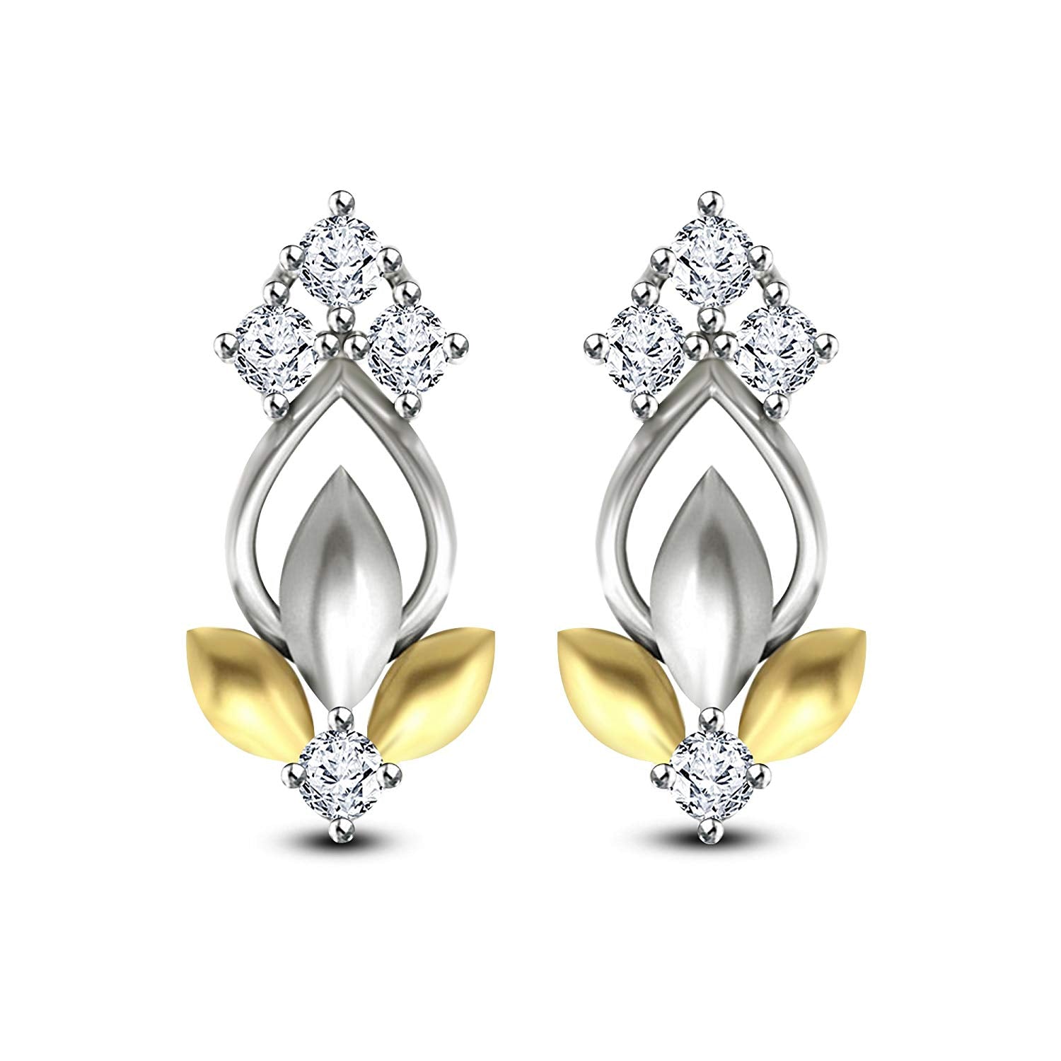 atjewels 18K Twotone Gold Over 925 Sterling Round Cut White CZ Screw Back Stylish Flower Stud Earrings MOTHER'S DAY SPECIAL OFFER - atjewels.in