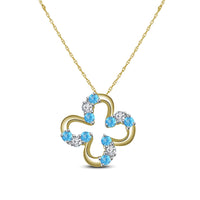 atjewels 0.70 TCW Round Aqua & White Zircon 14K Yellow Gold Over 925 Silver Flower Pendant Gift On Mothers Day Without Chain MOTHER'S DAY SPECIAL OFFER - atjewels.in