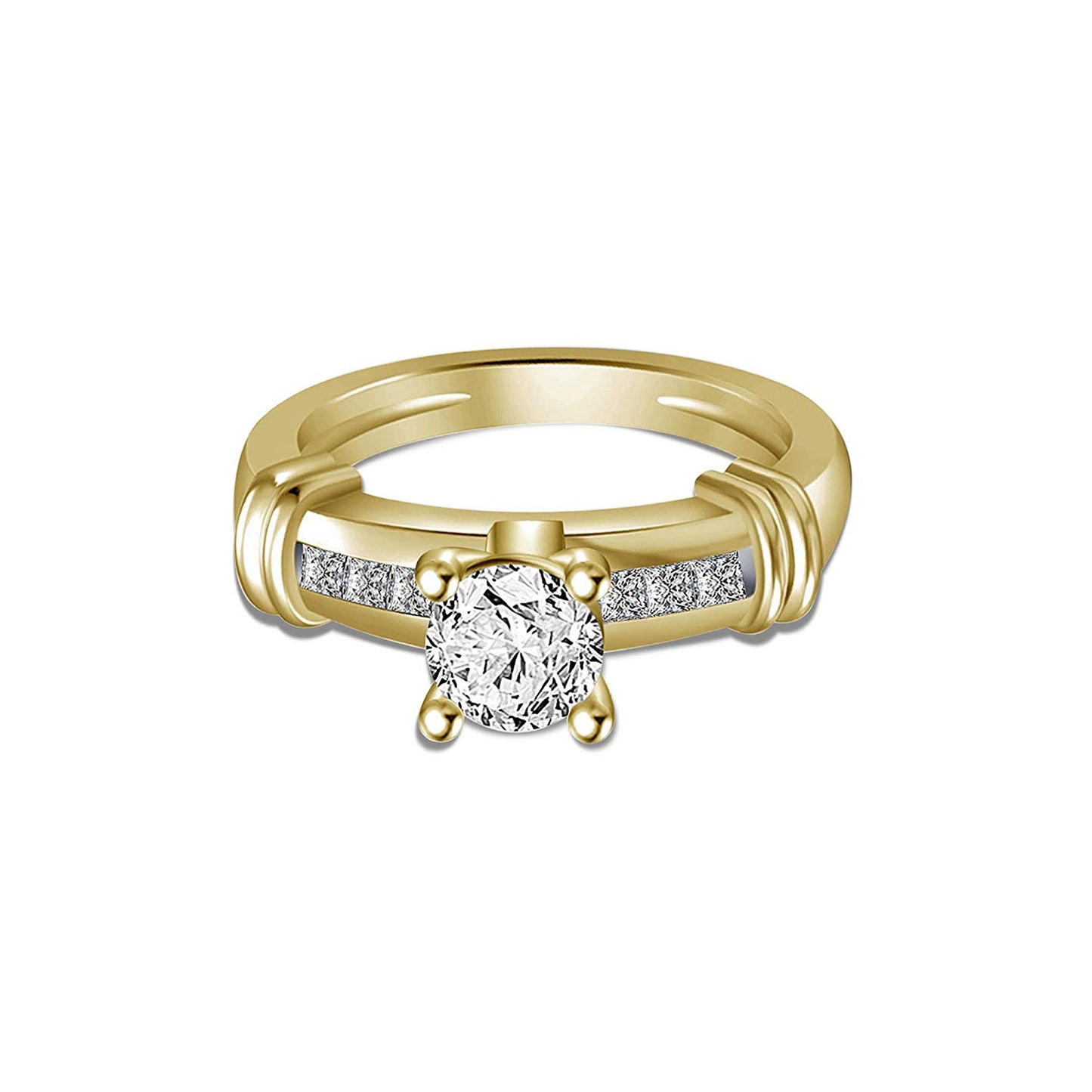 atjewels 14K Yellow Gold Over 925 Sterling Silver Round White CZ Engagement Trio Ring Set MOTHER'S DAY SPECIAL OFFER - atjewels.in