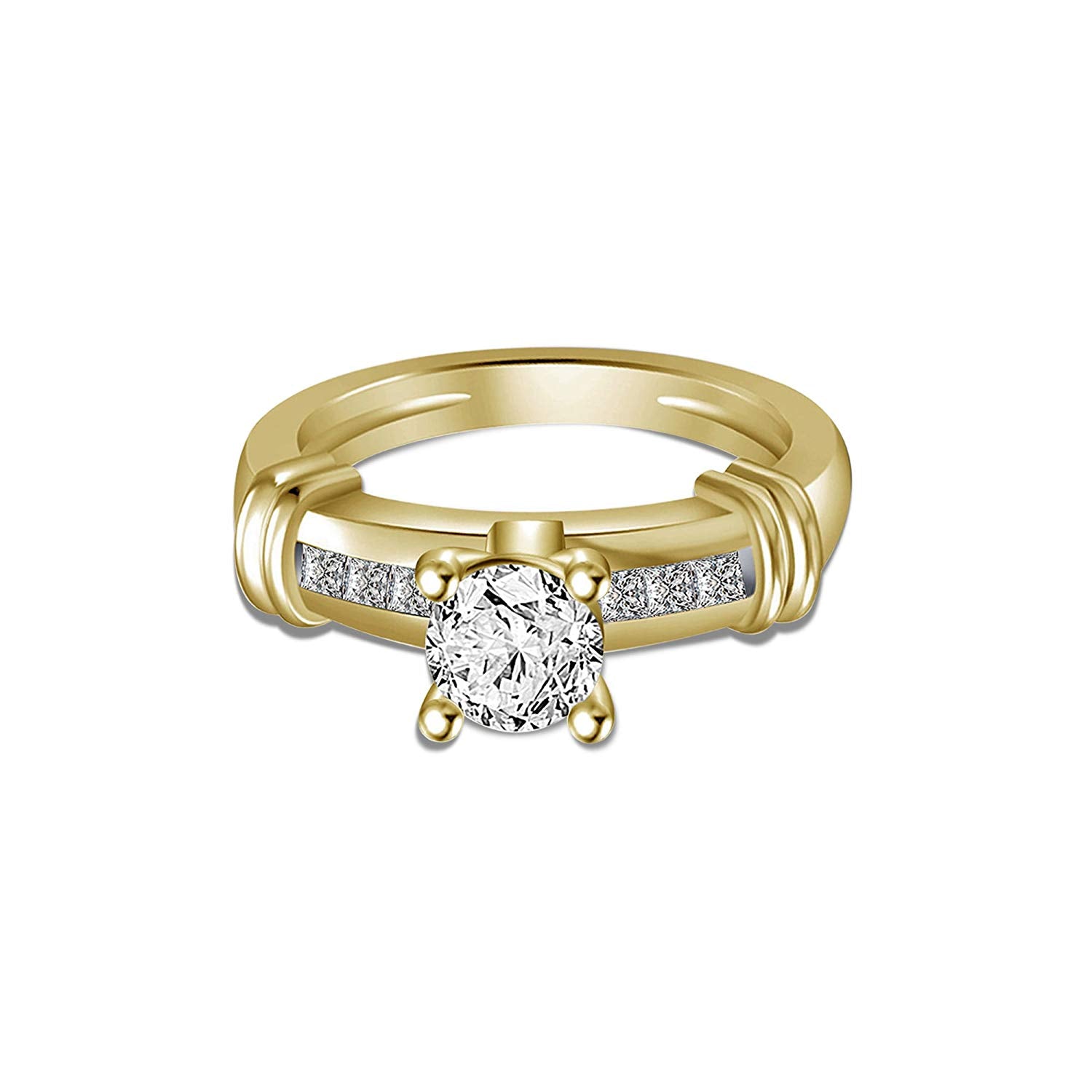 atjewels 14K Yellow Gold Over 925 Sterling Silver Round White CZ Engagement Trio Ring Set MOTHER'S DAY SPECIAL OFFER - atjewels.in