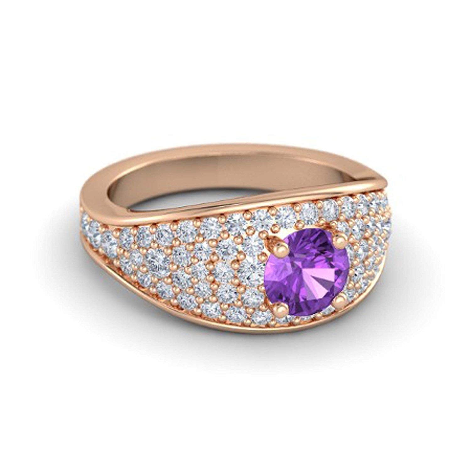 atjewels Round Cut Gemstone & White CZ 14k Rose Gold Over .925 Sterling Silver Solitaire w/ Accents Engagement Ring For Girl's and Women's For Navratri Special - atjewels.in
