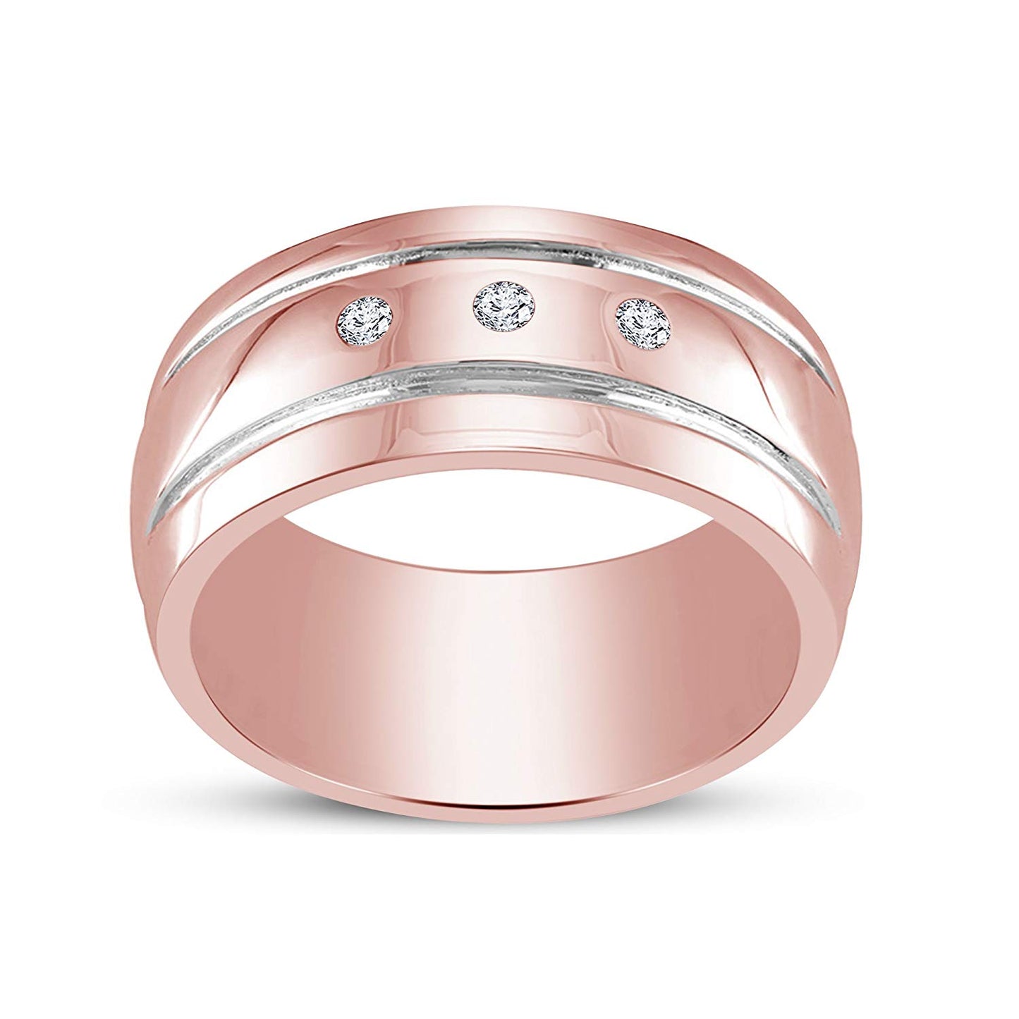 atjewels Three Stone Wedding Band Ring in 18K Rose Gold Over 925 Sterling White CZ MOTHER'S DAY SPECIAL OFFER - atjewels.in