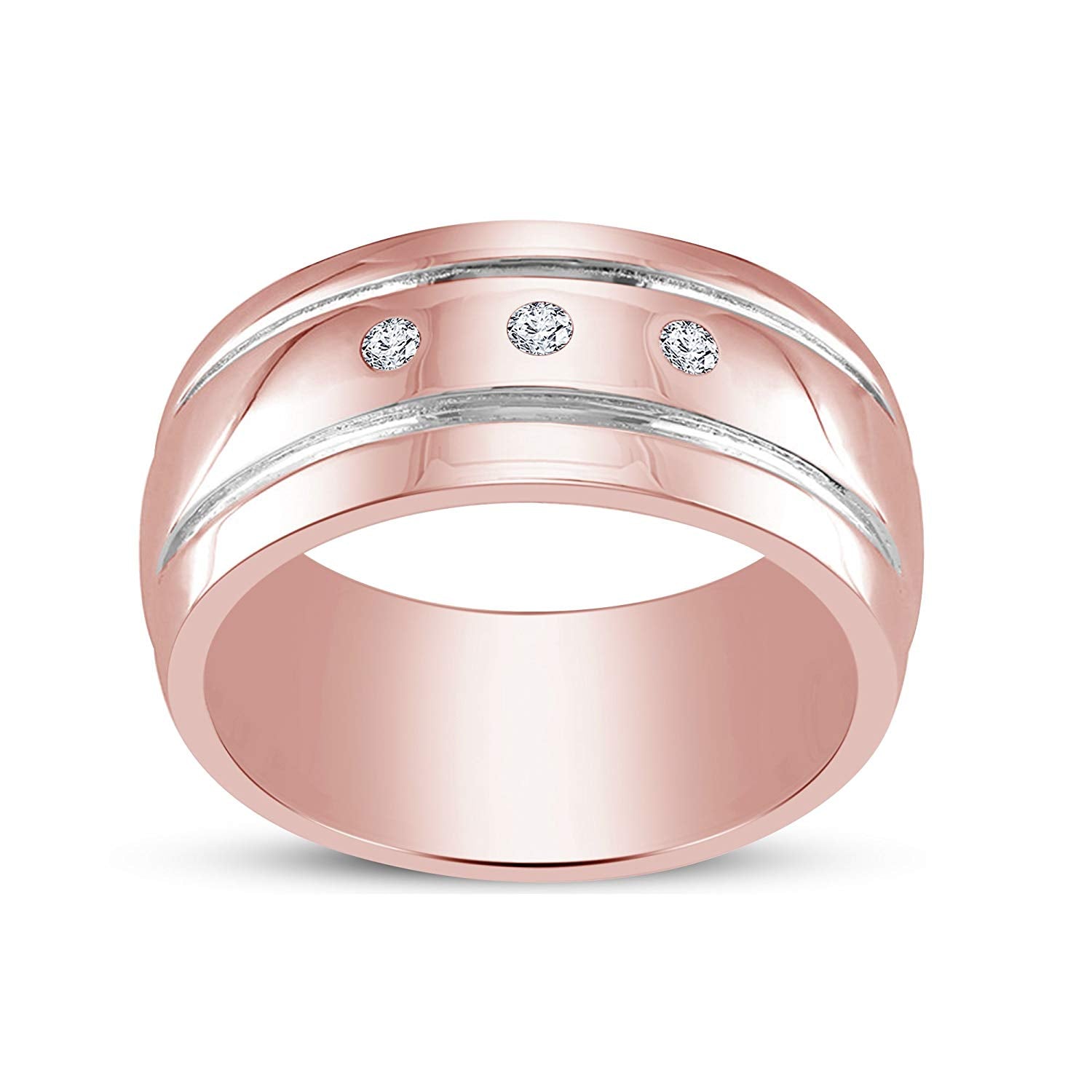 atjewels Three Stone Wedding Band Ring in 18K Rose Gold Over 925 Sterling White CZ MOTHER'S DAY SPECIAL OFFER - atjewels.in