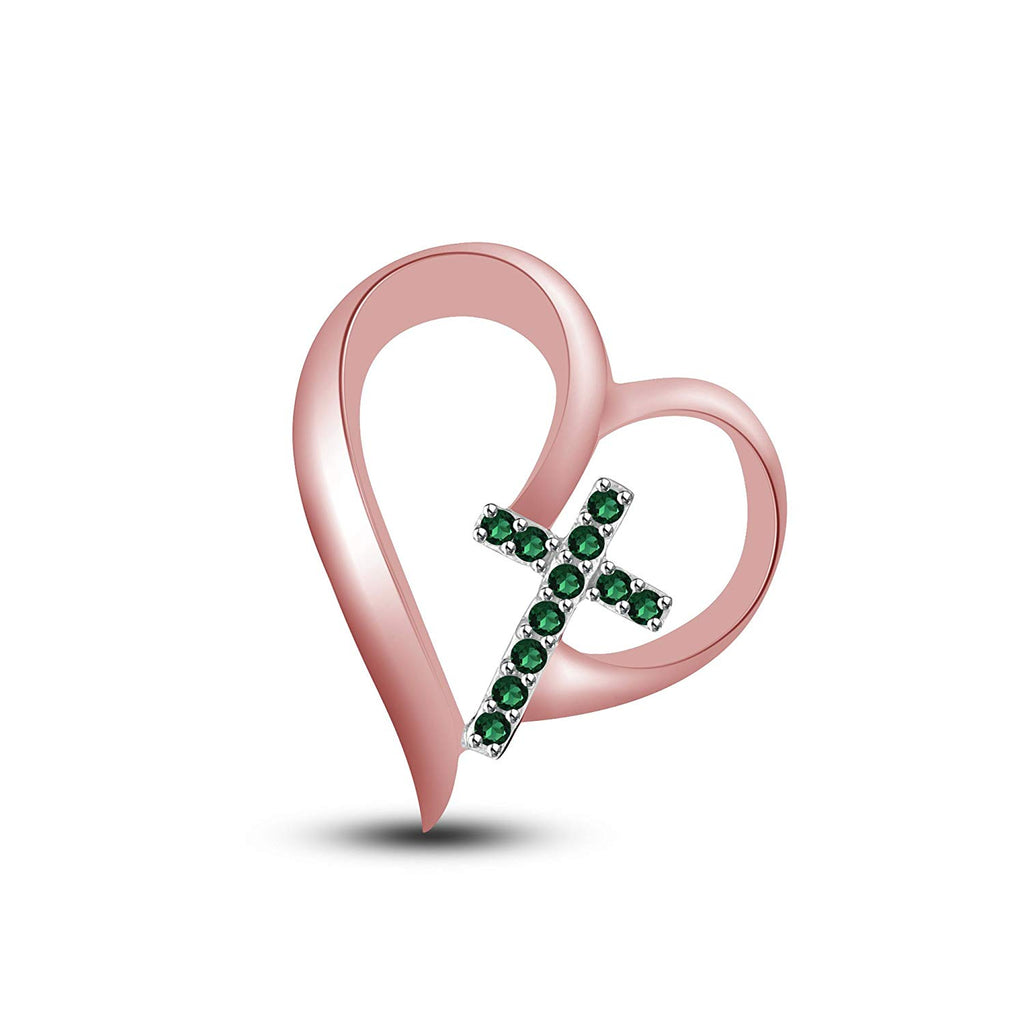atjewels 18K Rose Gold On 925 Silver Round Green Emerald Love and Cross Pendant MOTHER'S DAY SPECIAL OFFER - atjewels.in