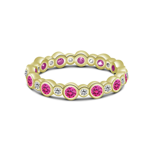 atjewels Round Pink Sapphire and White CZ 14k Yellow Gold Over .925 Sterling Eternity Band Ring MOTHER'S DAY SPECIAL OFFER - atjewels.in