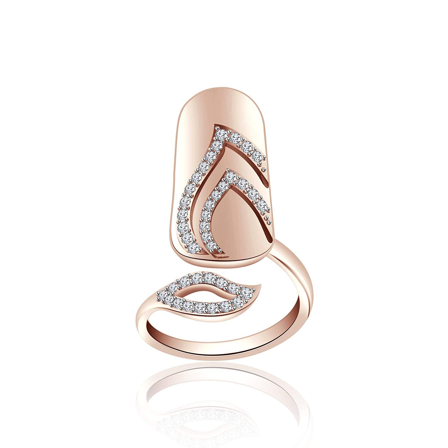 14k White Gold Over .925 Sterling Round Fashionable White Zircon Nail Ring Free Sizing For Women's - atjewels.in