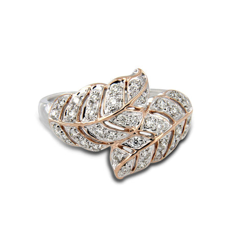 atjewels Solid .925 Sterling Silver Round Zirconia Bypass Leaves Ring for Women MOTHER'S DAY SPECIAL OFFER - atjewels.in