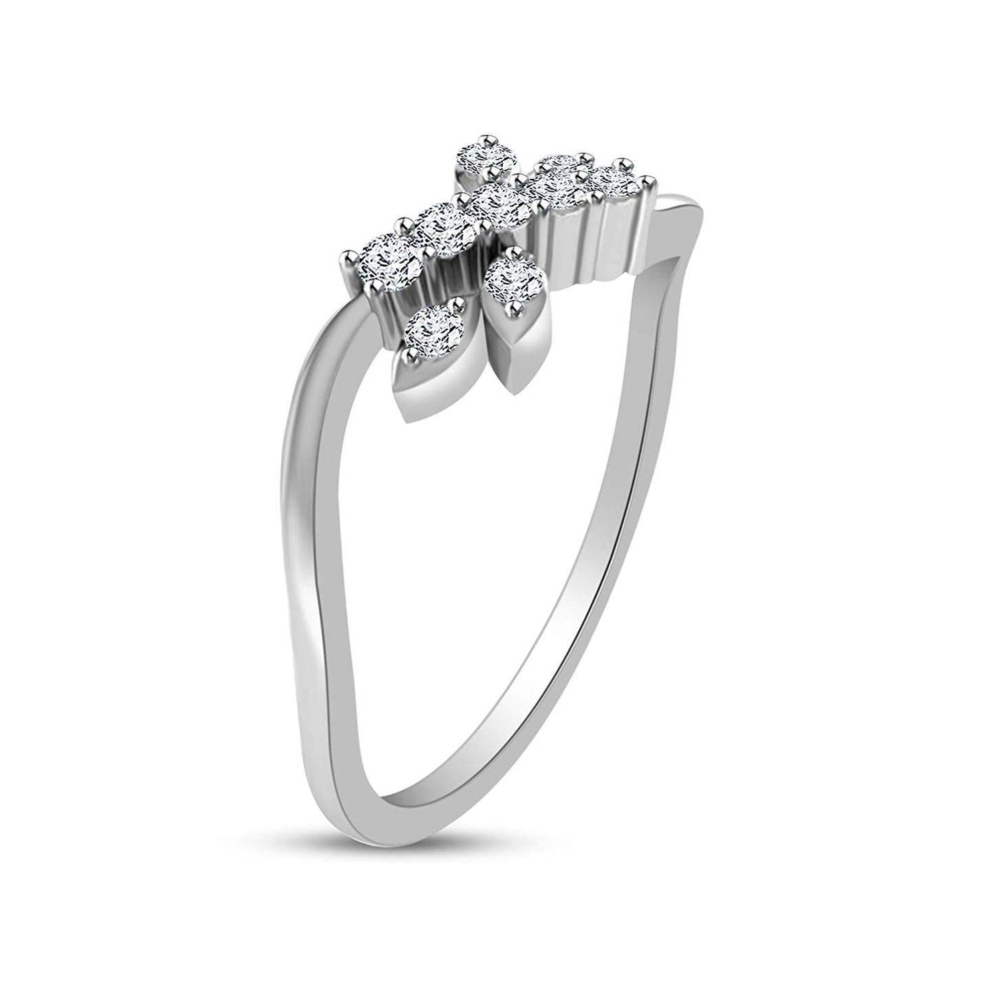 atjewels 14K White Gold on 925 Silver Round White CZ Fancy Ring MOTHER'S DAY SPECIAL OFFER - atjewels.in